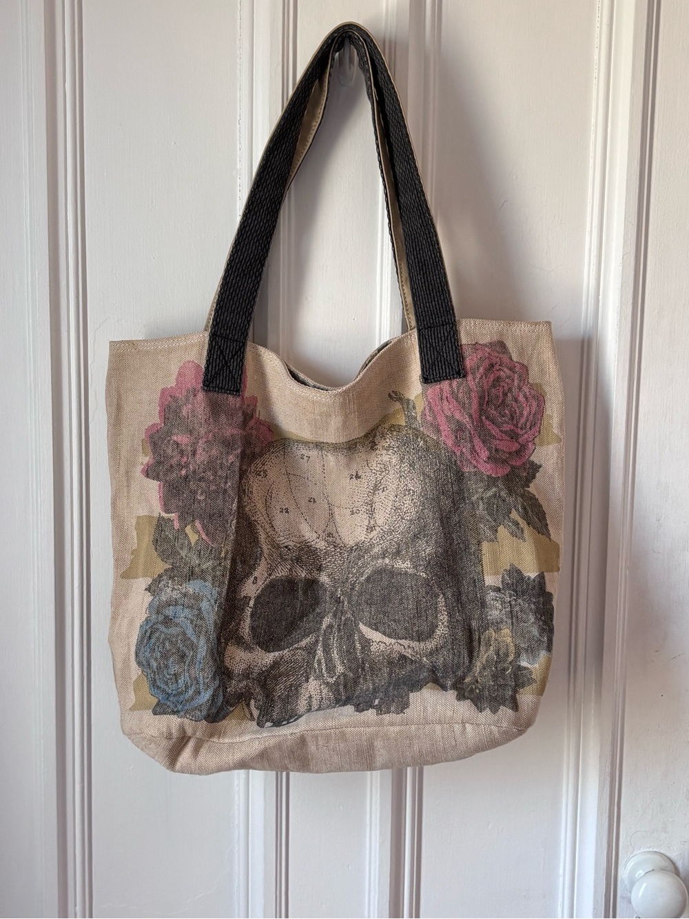 Loungefly Canvas Skull Flowers Canvas Tote Bag